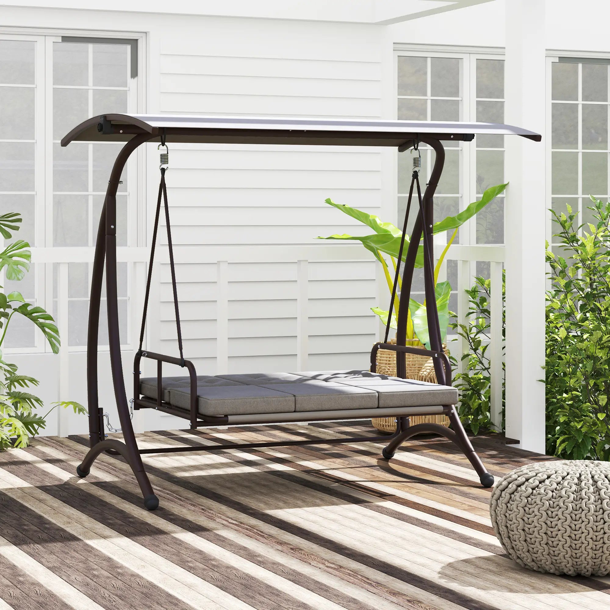 Grey Convertible Three-Seater Swing Bed & Chair