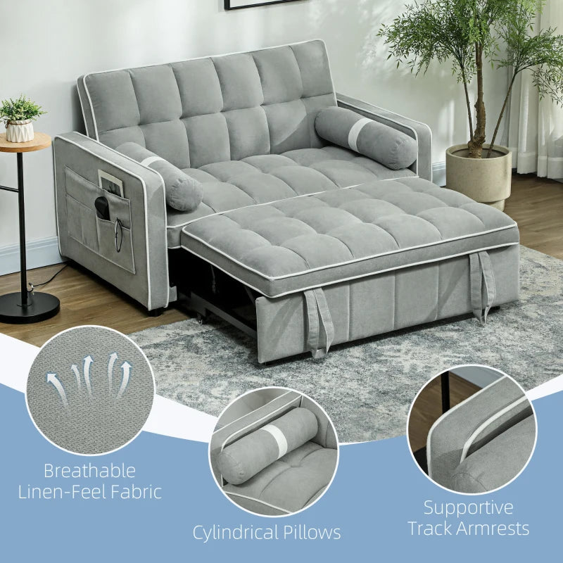 Light Grey Two-Seater Linen-Look Sofa Bed for Stylish Living Spaces