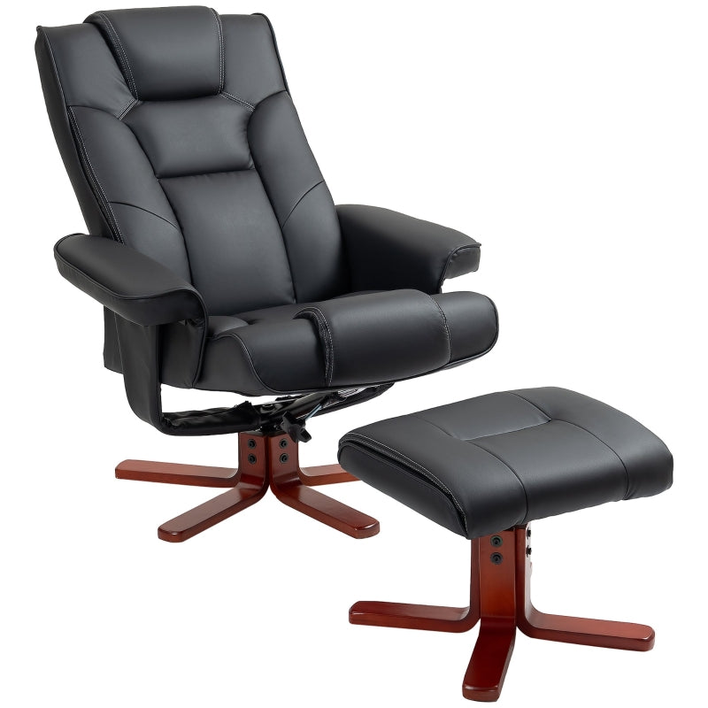 Black Faux Leather Manual Recliner and Footstool Set for Ultimate Comfort and Relaxation
