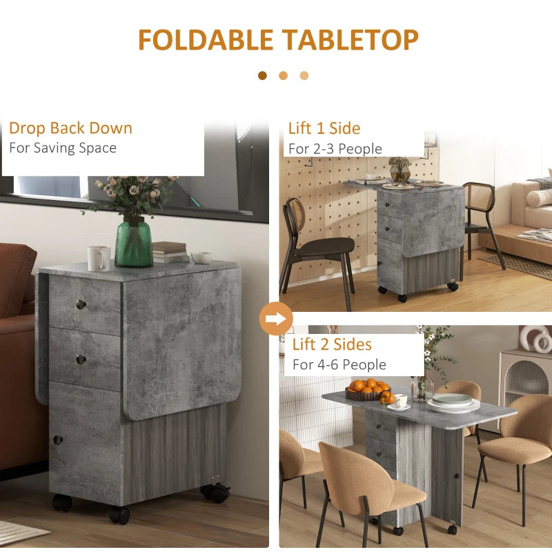 Multi-Storage Drop Leaf Dining Table for Six - Stylish Mixed Grey Finish, Space-Saving Design, Perfect for Modern Homes