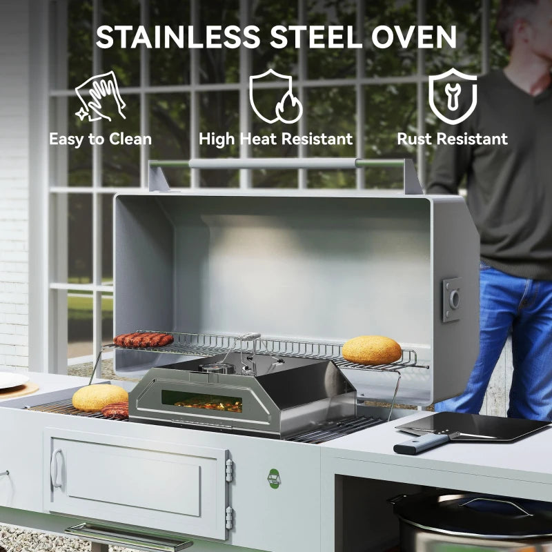 Portable Stainless Steel BBQ Grill Pizza Oven with Thermometer, Viewing Window, and Accessories