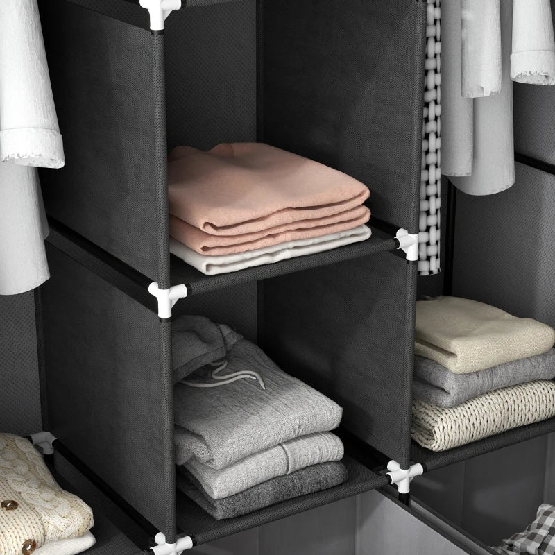 Portable Fabric Wardrobe with Shelves and Hanging Rails for Bedroom Storage Solutions