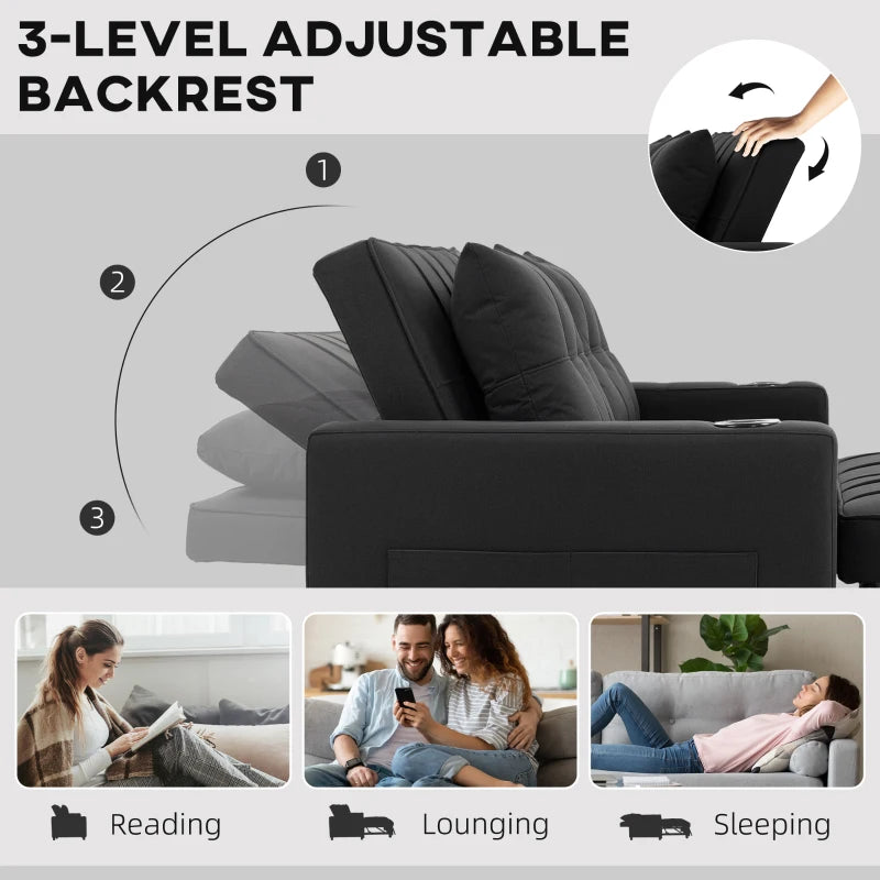 Stylish Black Two-Seater Pull-Out Sofa Bed for Compact Living Spaces