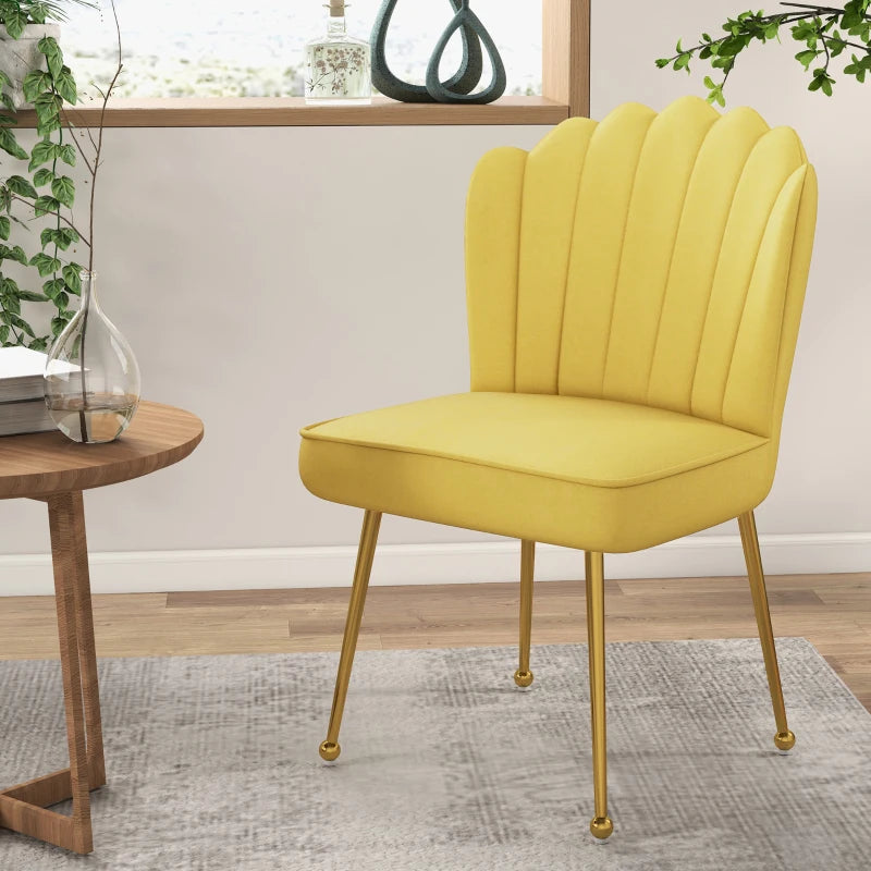 Stylish Yellow Velvet-Feel Shell Accent Chair for Living Room - Modern Home Decor, Comfortable Seating, Unique Design