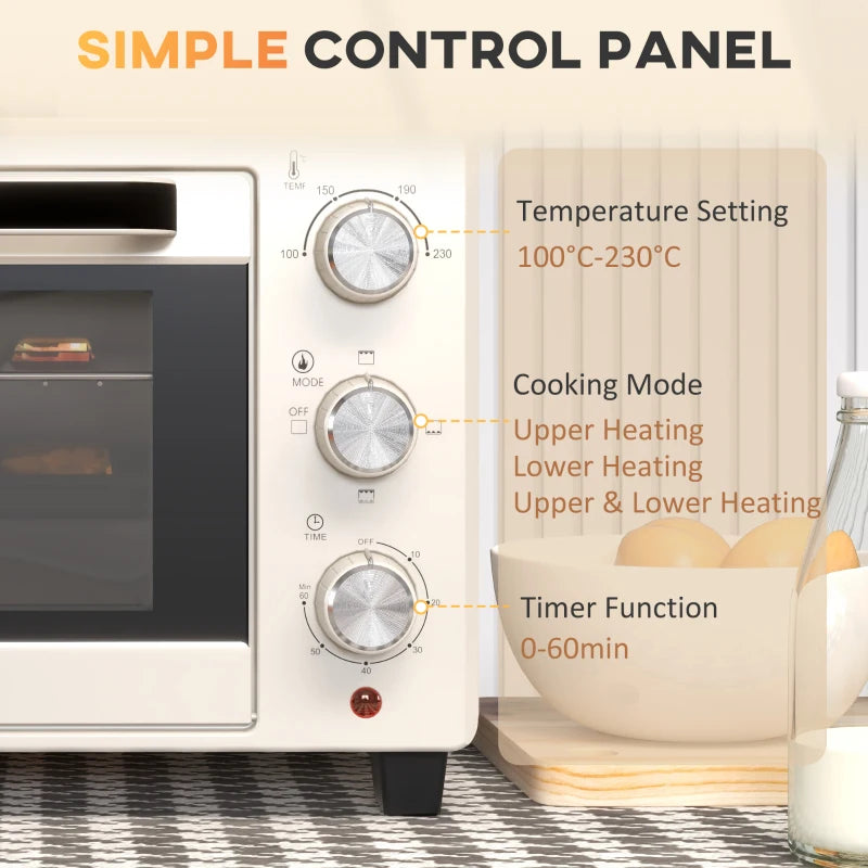 21L Mini Countertop Oven - Adjustable Temperature 100°C-230°C, Compact White Design for Efficient Cooking