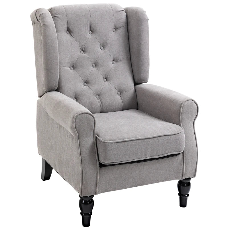 Retro Wingback Accent Chair with Button Tufting and Wooden Frame for Living Room or Bedroom, Grey