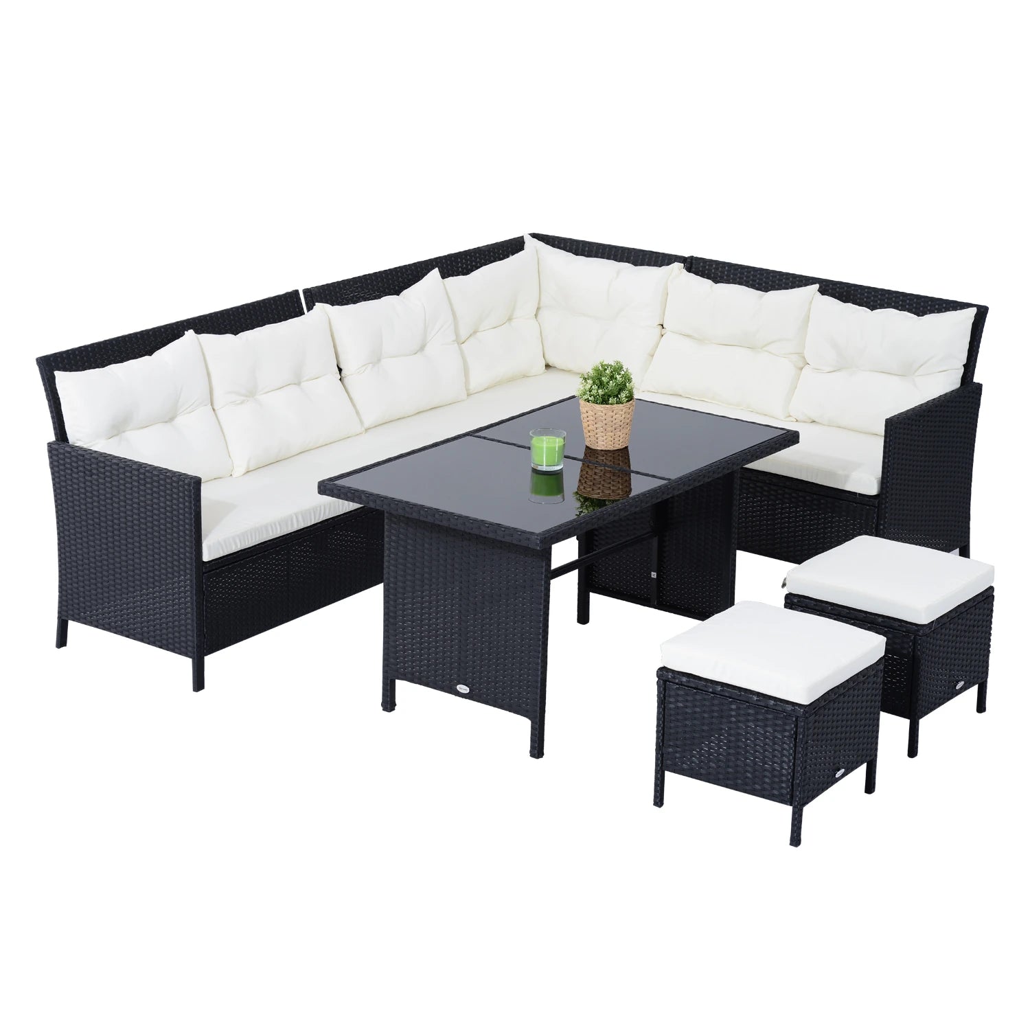 Black 8-Seater Rattan Wicker Corner Sofa Set With Table