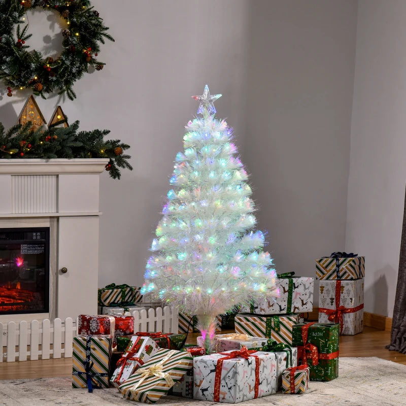 4ft Prelit Artificial Christmas Tree with Fiber Optic LED Lights - White Holiday Home Xmas Decoration