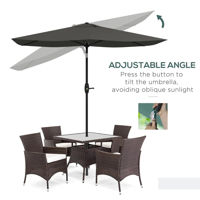 Dark Grey Rectangular Garden Parasol Umbrella, 2x3m, Crank Tilt, Aluminium Pole