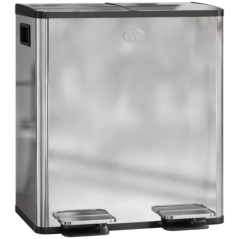 40L Dual Compartment Stainless Steel Trash Bin with Deodoriser Holders - Sleek Silver Tone for Kitchen & Office