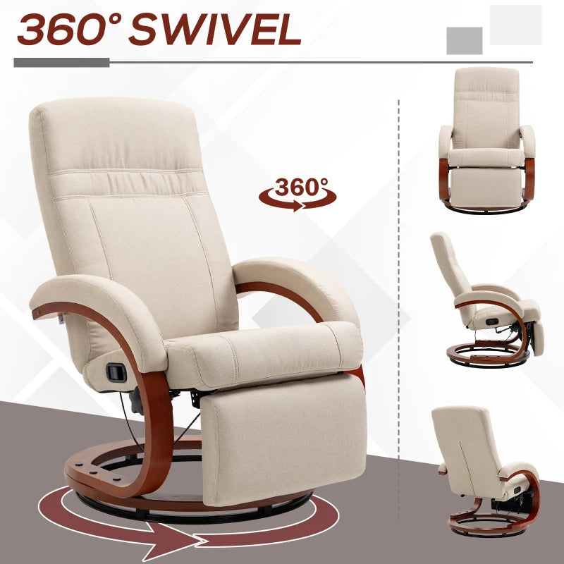 Beige 135° Manual Reclining Swivel Chair with Footrest for Ultimate Comfort
