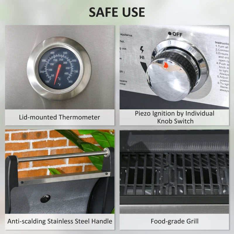 3-Burner Gas BBQ Grill with Smoker, Side Burner, and Storage Cabinet - Stainless Steel/Metal