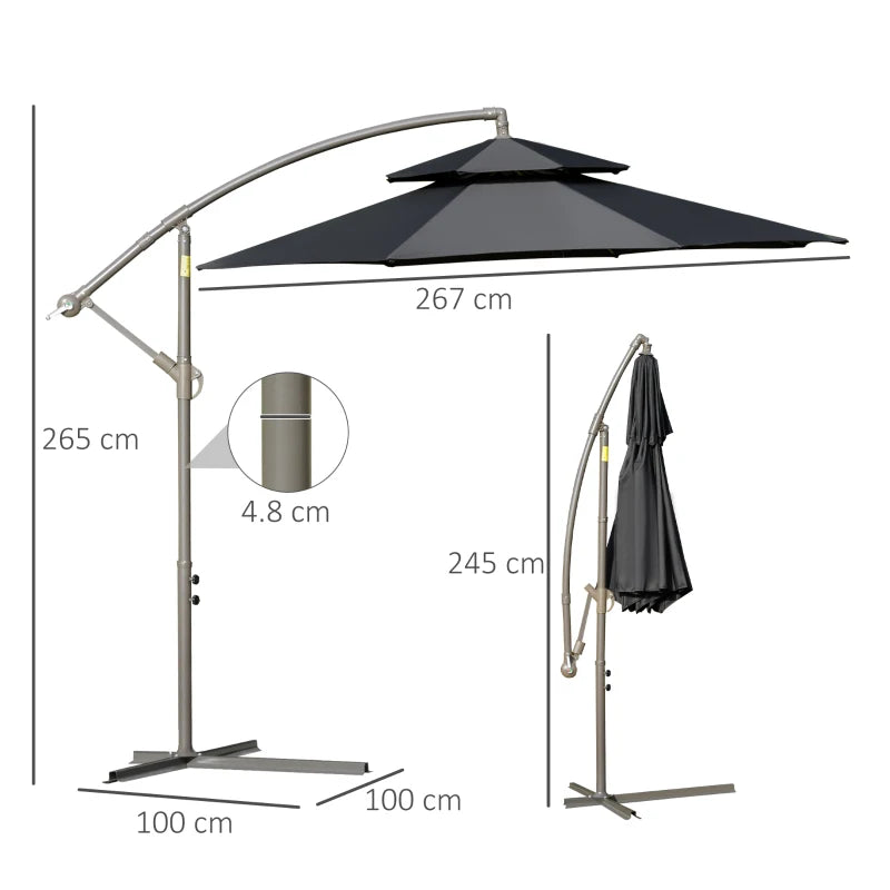 Black Double Tier Cantilever Banana Parasol Umbrella - 2.7m