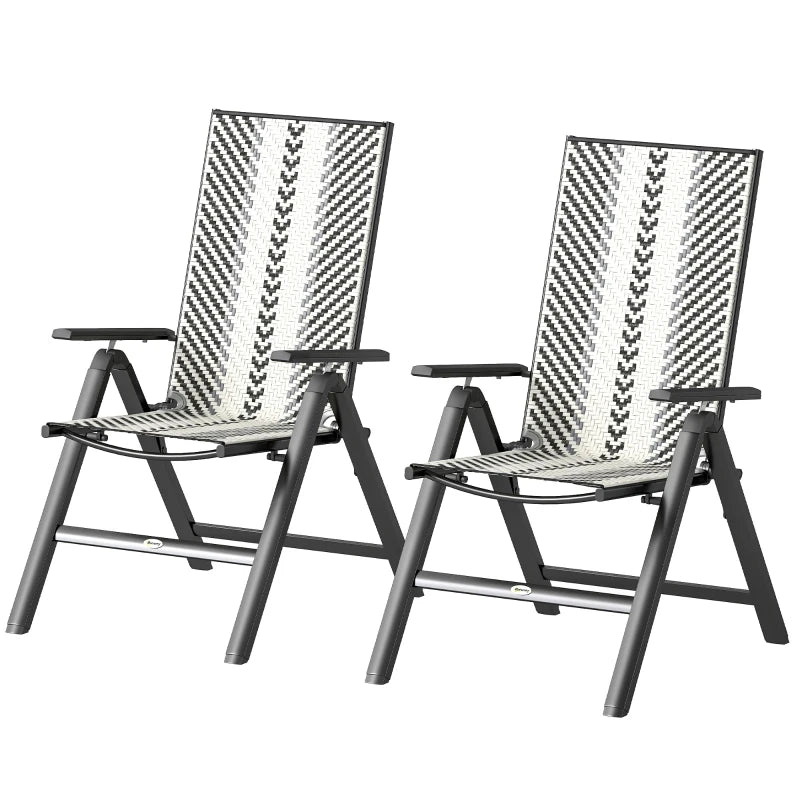 Set of 2 Grey Rattan Reclining Garden Chairs - Stylish Outdoor Seating for Patio, Deck, or Balcony