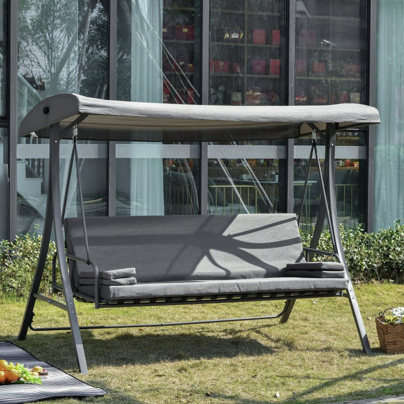 3-Seater Swing Hammock with Adjustable Canopy and Cushion - Garden Patio Furniture