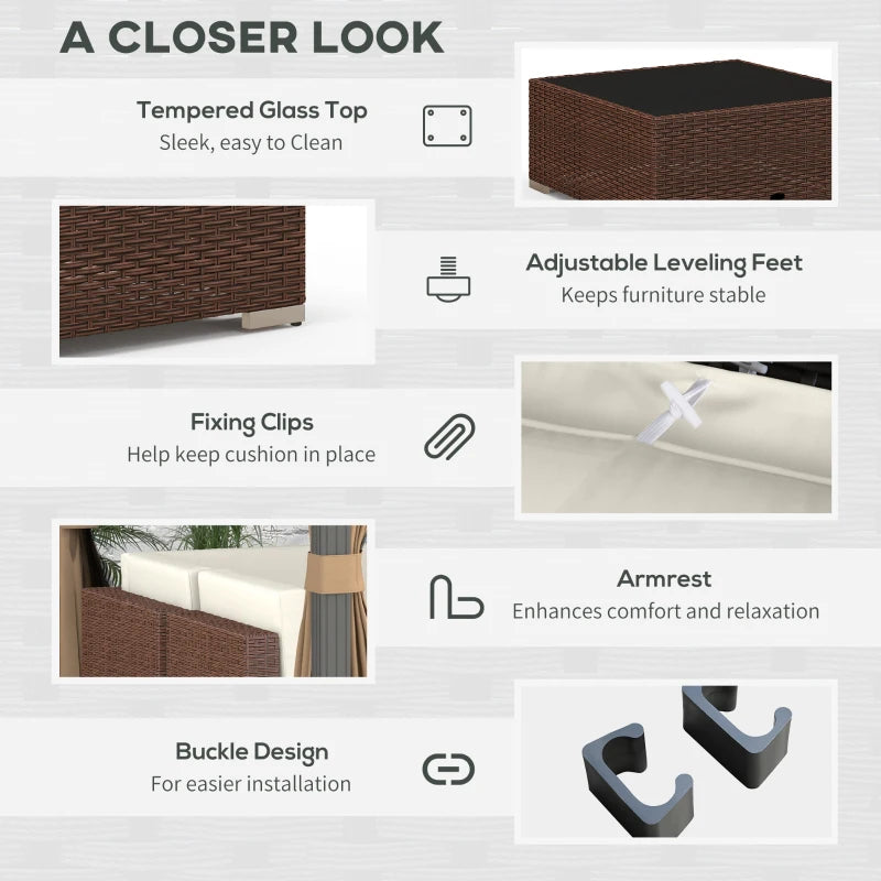 Seven-Piece Brown/Beige Rattan Garden Set With Glass-Top Table