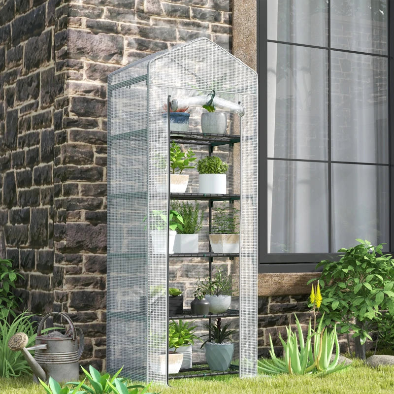 193cm White Five Shelf Mini Greenhouse - Indoor/Outdoor Plant Storage