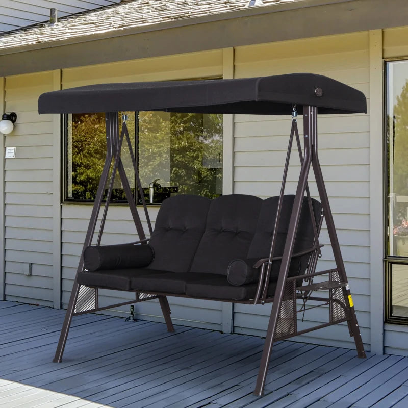 Black 3-Seater Swing Hammock Chair with Canopy and Cushion