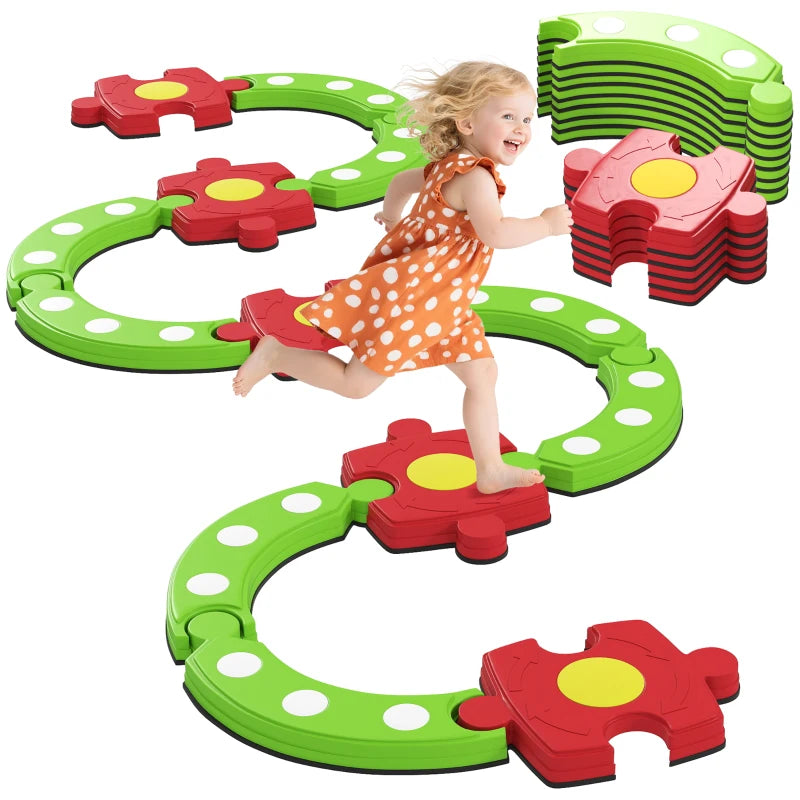 Kids Balance Beam Stepping Stones Set 13 Pieces Non-slip Textured Surface for Toddlers Green