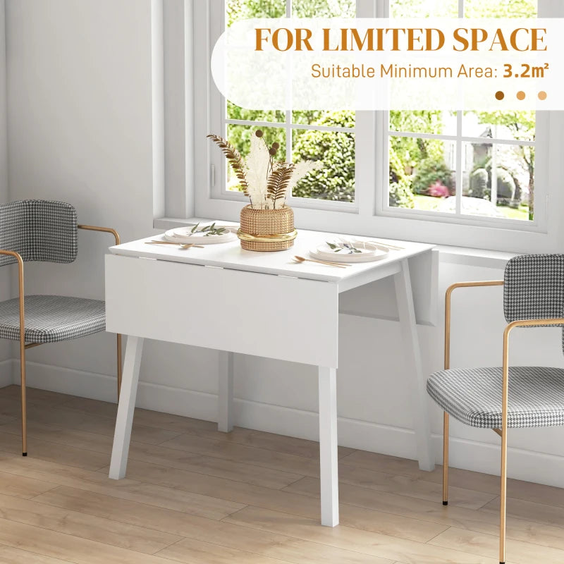 Solid Wood Folding Dining Table - Drop Leaf Rectangle Table for 2-4 People, Space-Saving Kitchen Table in White