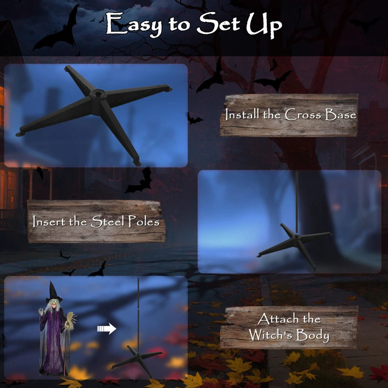 6ft Animated Witch Decoration with Sound - Spooky Purple & White Halloween Prop for Indoor/Outdoor Use