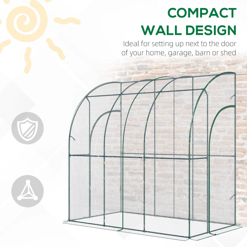 Green Walk-In Wall Tunnel Greenhouse with Zippered Door, Clear PVC Cover