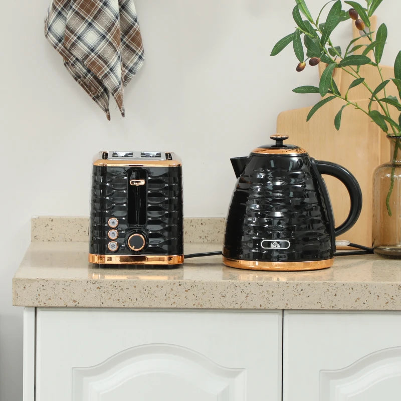 3000W Rapid Boil Kettle & 2 Slice Toaster Set - 1.7L Kettle with 7 Browning Controls, Black, Perfect Kitchen Duo