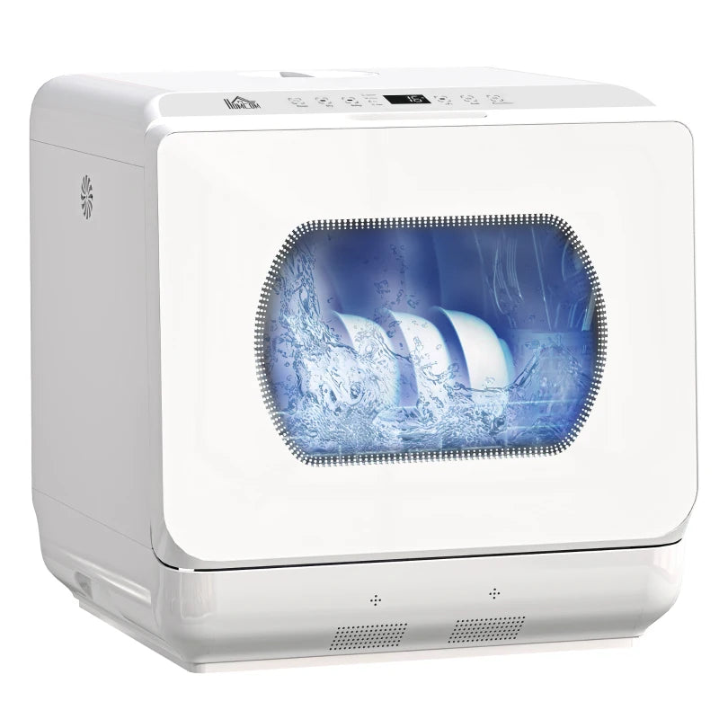 Compact Table Top Dishwasher - Mini Countertop Design, 6L Built-in Water Tank, 6 Wash Programs, 4 Place Settings, White