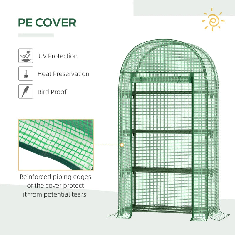 Portable Green Plant Greenhouse with Storage Shelf, Metal Frame, and Zippered Door - Green