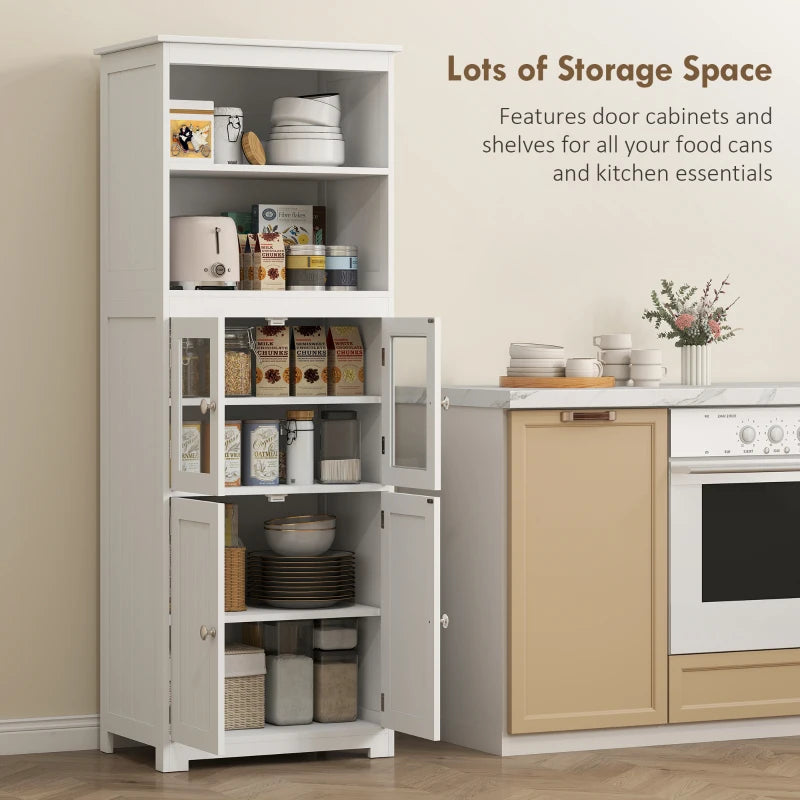 Freestanding Kitchen Storage Cabinet with Adjustable Shelves and Glass Doors for Dining Room