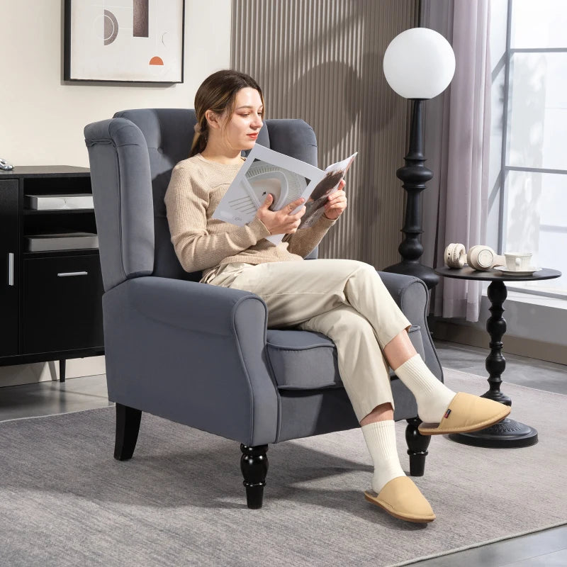 Retro Upholstered Wingback Accent Chair with Button Tufting for Living Room and Bedroom in Grey