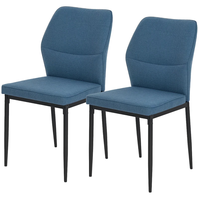 Set of 2 Velvet Dining Chairs - Modern Armless Upholstered Kitchen Chairs with Metal Legs, Curved Back, Padded Seat - Blue