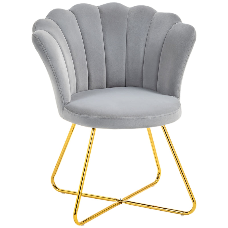 Velvet-Feel Lotus Petal Accent Chair in Grey for Stylish Home Decor