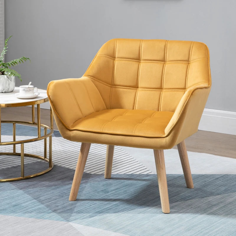Stylish Accent Armchair Set with Wide Arms and Slanted Back for Bedroom or Living Room Seating in Yellow