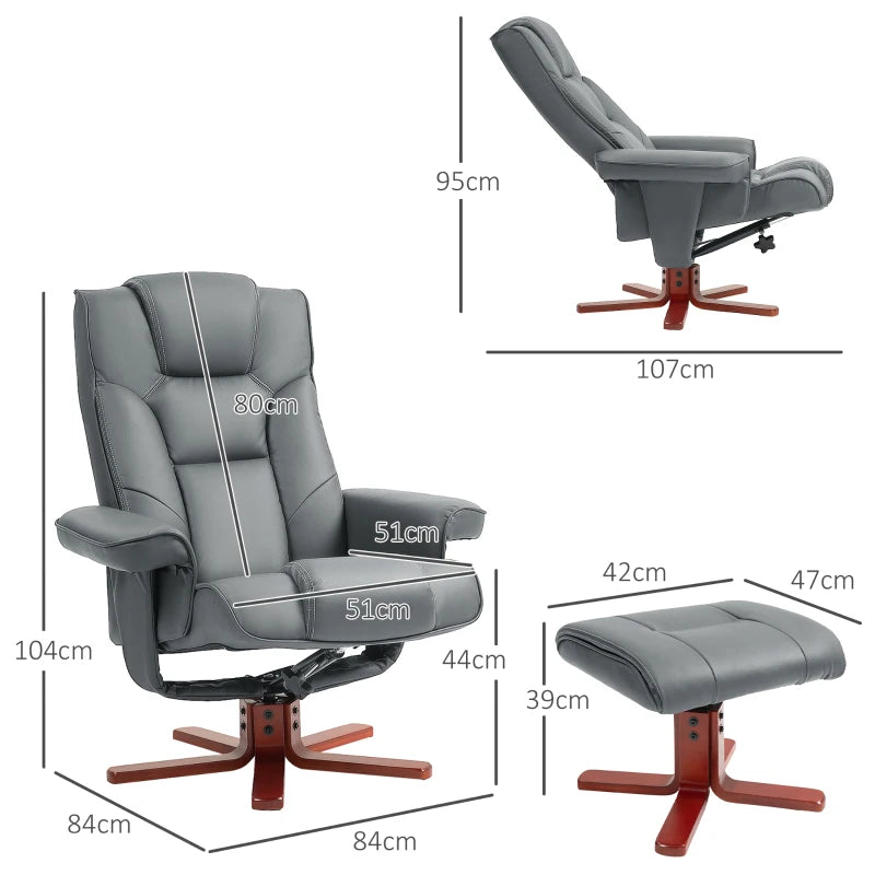 Grey Faux Leather Manual Recliner and Footstool Set for Ultimate Comfort and Relaxation
