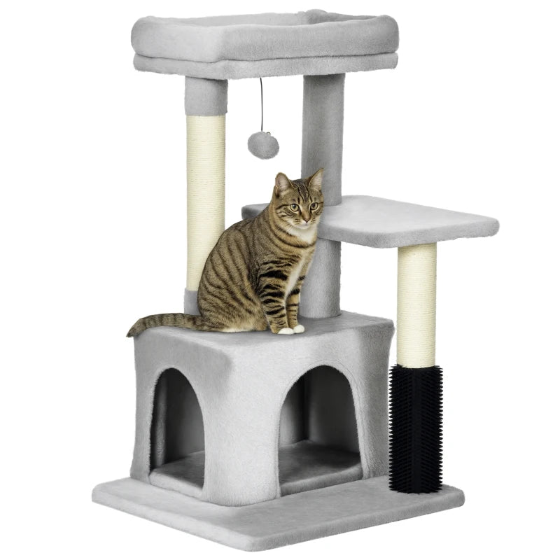 Premium Cat Tree for Indoor Cats - 48" Climbing Tower with Scratch Post, Massage Toy, Hanging Ball, Condo & Perch - Grey