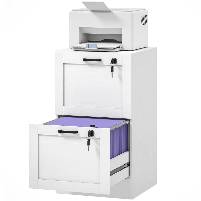 Secure 2-Drawer White Filing Cabinet with Lock - Stylish Storage Solution for Home or Office Organization