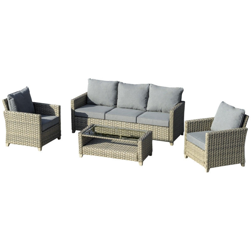 4 Piece Brown Rattan Sofa Set - 3 Seater Sofa and 2 Chairs + Coffee Table