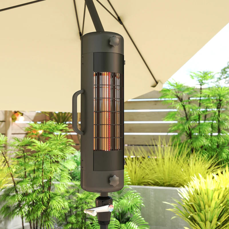 Electric Patio Heater for Umbrellas - 2000W Outdoor Parasol Heater with 2 Heat Settings, 6m Coverage, Tip-Over Protection, Black