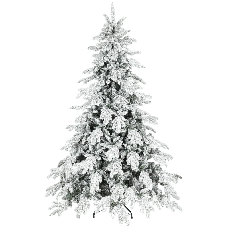 7ft Super Flocked Christmas Tree - Lush Green & White Snowy Tips - Perfect Holiday Decor for Home & Office
