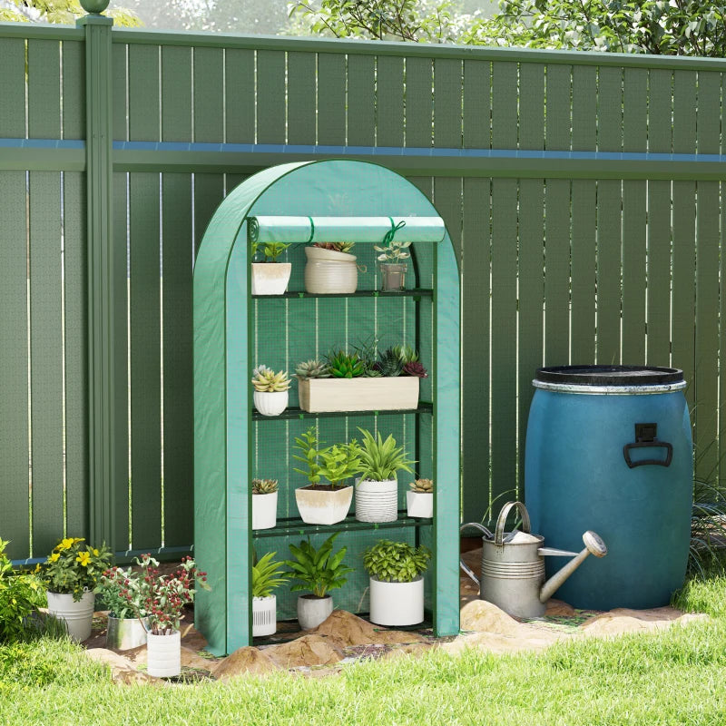 4 Tier Portable Mini Greenhouse with Reinforced PE Cover, Roll-Up Door, 105 x 45 x 160 cm, Green