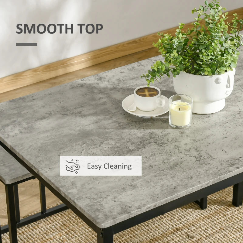 Concrete Effect Dining Table and Chairs Set for 4 - Stylish Kitchen Bench Set with Steel Frame, Grey 4-Piece Dining Room Furniture