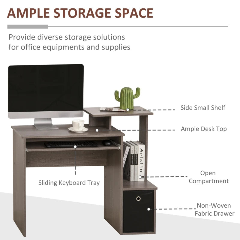 Modern Grey Computer Desk with Sliding Keyboard Tray & Storage Drawer - Stylish Home Office Workstation