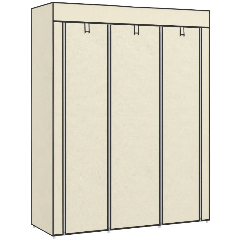 Stylish Cream White Fabric Wardrobe with Rails and Shelves for Organized Storage