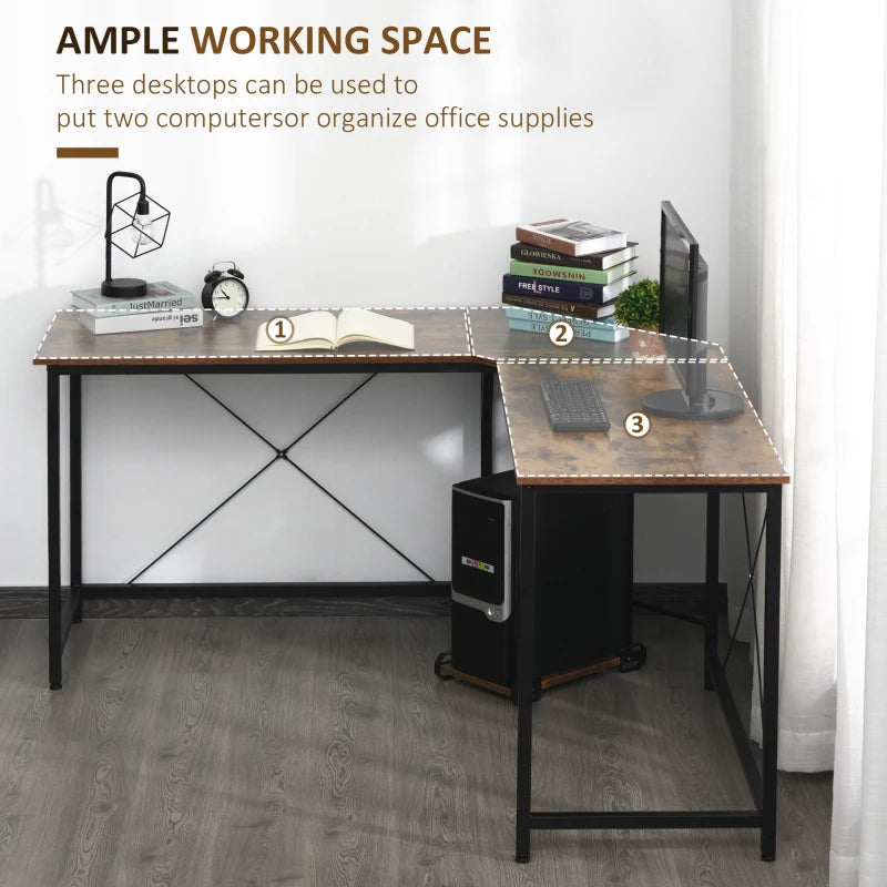Rustic Brown L-Shaped Gaming Desk - 150x150 cm Corner Computer Desk for Home Office & Study