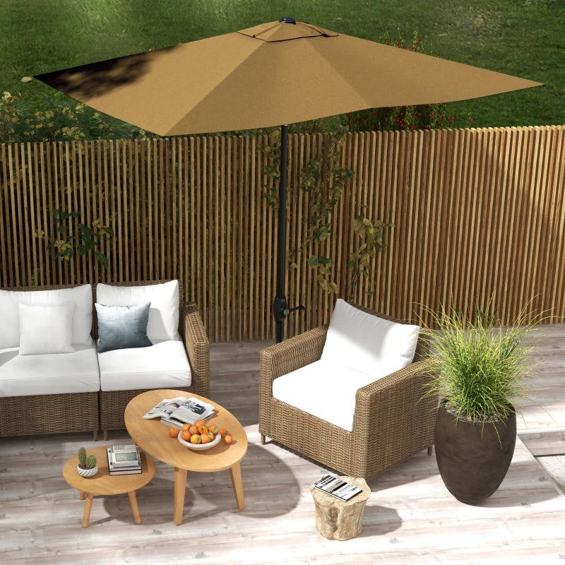 Brown Rectangular Garden Parasol Umbrella, 2x3m, Crank Tilt, Aluminium Pole