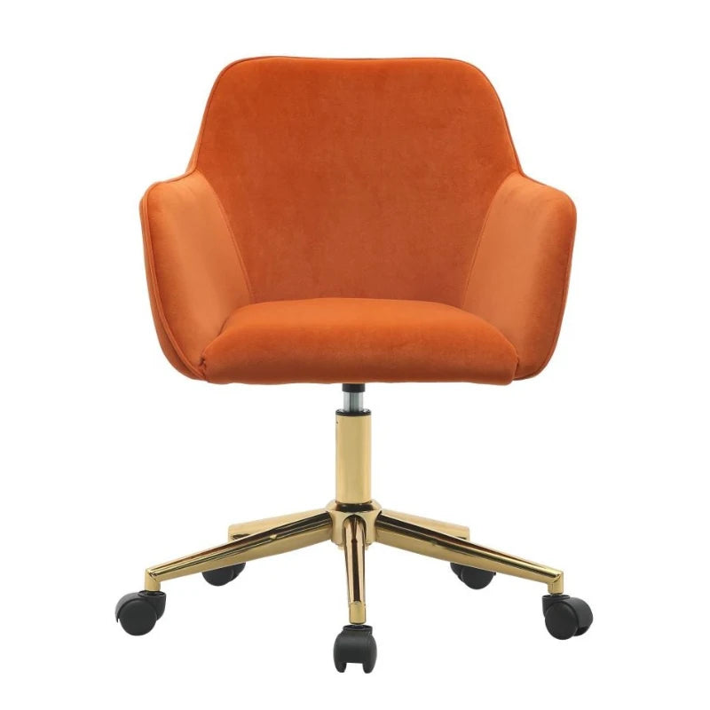 Velvet Adjustable Height Swivel Executive Office Chair with Gold Legs - Stylish Orange, 58x58x86 cm for Modern Offices