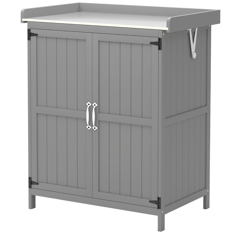Wooden Garden Shed - Grey Outdoor Storage Cabinet with Hinged Roof, Shelf & Double Doors - 4x6 ft