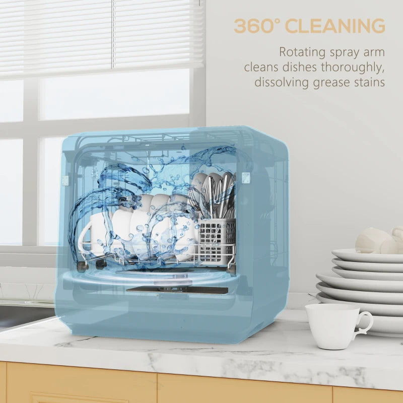 Compact Mini Countertop Dishwasher with 6L Water Tank 6 Programs 4 Place Settings Black