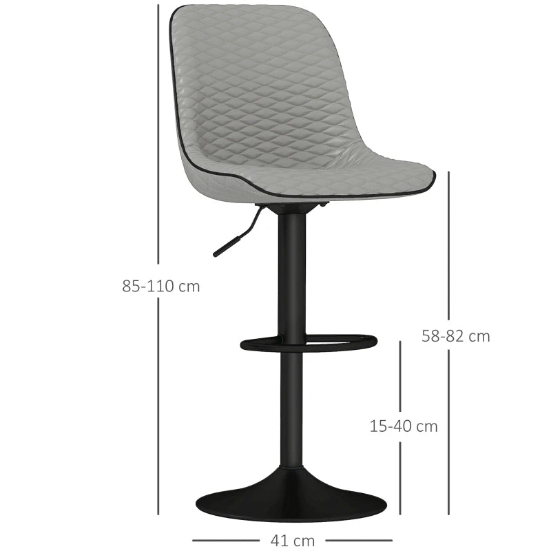 Set of 2 Modern Grey Faux Leather Bar Stools - Stylish & Comfortable Counter Height Seating for Kitchen or Home Bar